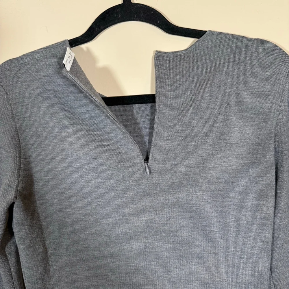 Akris Punto Gray Long Sleeve Wool Fit and Flare Dress with Ruffled Cuffs US 4 - Picture 8 of 11